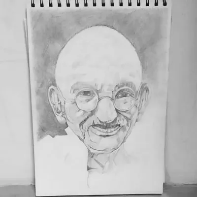 It is an outstanding submission by a student in my online class. This portrait of Mahatma Gandhi shows such great achievement and attention to detail.
