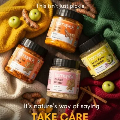 Our winter collection isn't just pickle; it's nature's way of saying 'take care'. Packed with amla, haldi, and ginger, these jars are full of goodness to keep you warm and healthy.