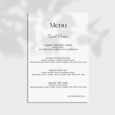 An example of a "Small Plates" menu, which is ideal for cocktail and dinner events where you want guests to mingle. This format allows for better food quality and more creative plating.