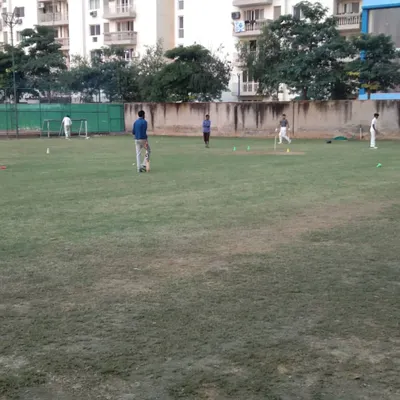 A view of our training ground at Sector 66, Gurgaon. We provide ample space for our players to practice fielding, batting, and bowling in a real match environment.