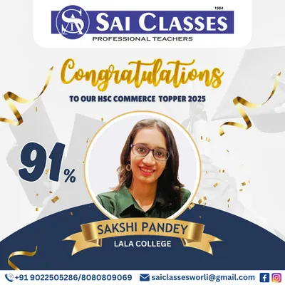 We celebrate our HSC Commerce topper for 2025, Sakshi Pandey from Lala College, who secured an impressive 91%. Her success is a testament to her dedication and our result-oriented coaching.