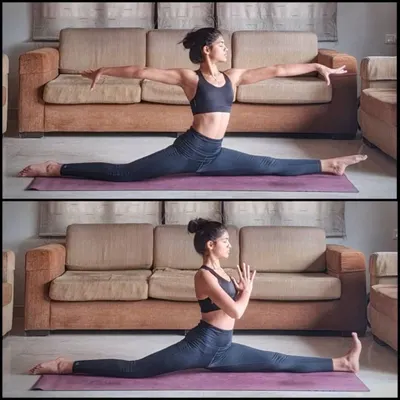 Finding stillness and breath in the full splits (Hanumanasana). This pose is a journey in itself, teaching patience as it deeply opens the hamstrings and hip flexors.