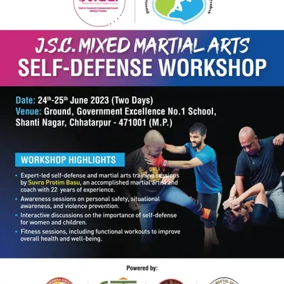 The official poster for our two-day "Mixed Martial Arts for Self-Defense" workshop in Madhya Pradesh, empowering youth, women, and children.