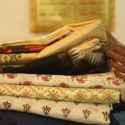 There is a quiet elegance to a well-printed silk saree. For this batch, we carefully curated blocks to match the rhythm of the weave and hand-mixed each color to complement the woven borders, creating a cohesive and lasting piece.