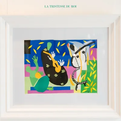 'La Tristesse du Roi' by Henri Matisse. This lithograph from the renowned French artist, a leading figure in the Fauvist movement, showcases his masterful use of color and fluid draughtsmanship.