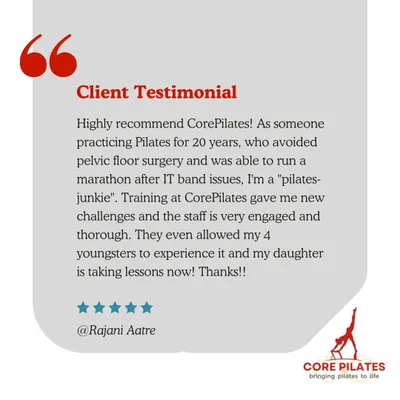 We are thrilled to provide new challenges for experienced Pilates lovers like Rajani. Thank you for trusting us with your 20-year practice and for bringing your family to experience it too.