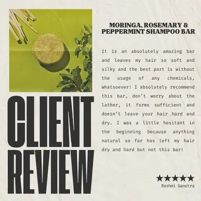 A fantastic five star review for our Moringa, Rosemary & Peppermint Shampoo Bar. This customer was hesitant at first but found that our bar left her hair soft and silky, unlike other natural products she had tried.
