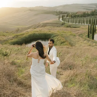 Your love story set against the iconic rolling hills of Tuscany. This is the essence of our destination pre-wedding photography, creating epic, sweeping portraits that feel both grand and intimate.