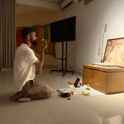 I am making an offering during the Sadhguru Sanidhi Pooja. In these moments, it is just about being open and allowing grace to descend.