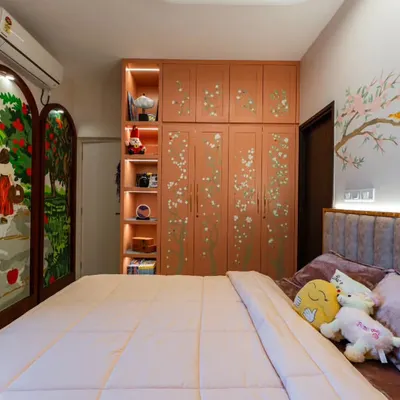 Step into this little wonderland from Project Sakura. Hand-painted apple orchard murals and blooming cherry blossoms on the wardrobes create a space where storytelling and style blend seamlessly.