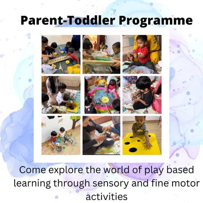 My Parent-Toddler Programme is designed for children aged 1 to 2.3 years. Join us to explore the world of play-based learning through sensory activities and fine motor skill development in a supportive group setting.