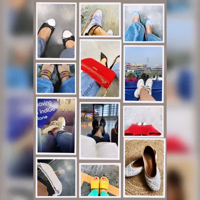 A collage dedicated to the story of my feet. I believe your footwear should match your mood and your occasion, whether it's elegant heels, comfy flats, traditional juttis, or casual sneakers. Every pair tells a different story.