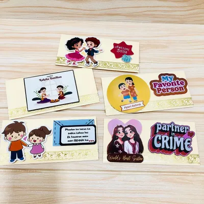 Add a personal touch to your Rakhi gifts with these handmade envelopes. Each one is decorated with cute, layered illustrations that celebrate the bond between siblings.