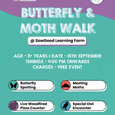 A Butterfly & Moth Walk at SowGood Learning Farm. I find unique nature-based activities like this free event, which also included a live pizza counter and an owl encounter.