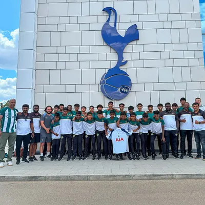 From Bengaluru to North London. Our team stands proudly in front of the iconic Tottenham Hotspur Training Centre, a milestone moment for our players and for Indian football.