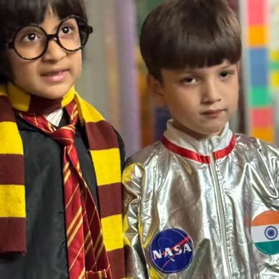 A magical and scientific crossover! Harry Potter meets a NASA astronaut at our Halloween party. The creativity of these kids' costumes is always my favorite part.