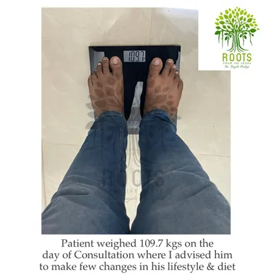 This shows the starting point for a client who weighed 109.7 kgs. My program focuses on making simple, effective changes to diet and lifestyle.