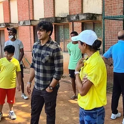 Olympic Gold Medalist Neeraj Chopra speaking with our players and coaches. These interactions with sports icons provide invaluable motivation and inspiration for our young athletes.