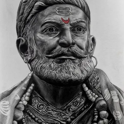 This is my pencil and charcoal portrait of Chhatrapati Shivaji Maharaj. I focused on creating a realistic sketch that captures his strength and vision, paying close attention to the details in his expression and the texture of his attire. A touch of color on the tilak completes the piece.
