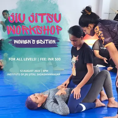 A shot from our Women's Only Jiu-Jitsu Workshop. Led by instructor Natasha, this session is designed for all levels and focuses on fundamental techniques and strategies to help women excel in their training. We are dedicated to growing the women's BJJ circle in Bangalore.