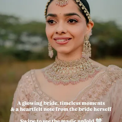 A glowing bride, timeless moments, and a heartfelt note. This is your sign to go for a soft and radiant bridal glam in a beautiful blush pink lehenga.
