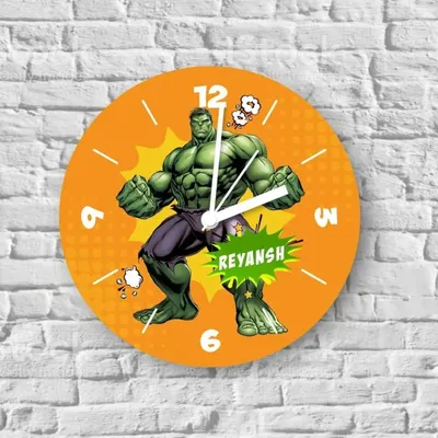 For the little superhero fan, this custom clock features the Hulk. I can add your child's name, like 'Reyansh' here, to make it their very own.