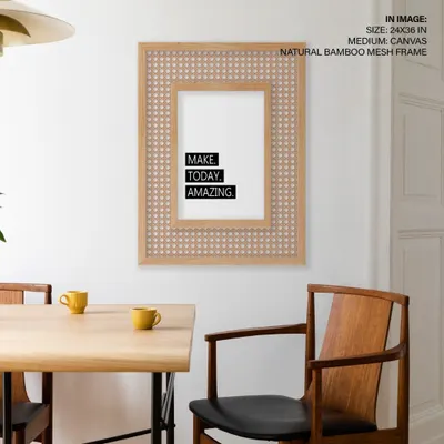 See how our natural bamboo mesh frame adds a unique, textural element to this motivational print. This handcrafted frame style is perfect for bohemian, coastal, or rustic interiors.