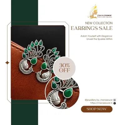 My oxidized peacock stud earrings are a bestseller for a reason. This close-up in green shows the beautiful detailing that makes them look so elegant and unique.