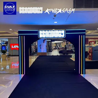 The entrance to our collaboration with Broadway and Culture Circle at Ambiance Mall. We create immersive entryways with custom lighting and branding to set the tone for a premium event experience.