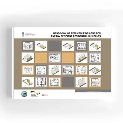 The cover of the "Handbook of Replicable Designs for Energy Efficient Residential Buildings," a project commissioned by GIZ. This guide provides a catalogue of designs for various climates and orientations.