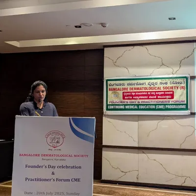 Speaking to my colleagues at the Bangalore Dermatology Society's Practitioner's Forum. I presented on the versatility of Tofacitinib, contributing to our collective medical knowledge.