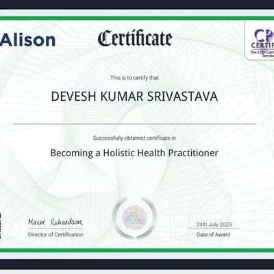 I am a certified Holistic Health Practitioner. This certification reflects my commitment to looking at your whole lifestyle, not just your plate, to find the root cause of health issues and create lasting wellness.