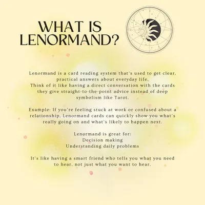 Ever wondered what Lenormand is? This post breaks it down. It's a card reading system that gives straight-to-the-point advice for daily life, helping with decision-making and understanding current problems without the deep symbolism of other decks.