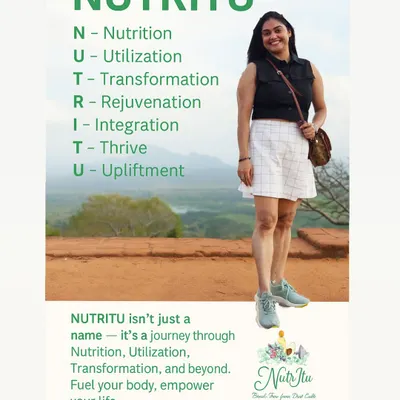 NUTRITU isn't just a name, it's a journey. It stands for Nutrition, Utilization, Transformation, Rejuvenation, Integration, Thrive, and Upliftment. My goal is to empower your life by fueling your body.