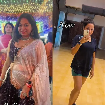 A powerful side-by-side comparison showing a complete body transformation. This client's journey highlights significant weight loss and improved muscle tone, achieved through my unique blend of Zumba and strength workouts.