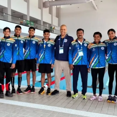 Team India, featuring four of our swimmers, ready for the World Aquatic Junior Swimming Championship in Romania.