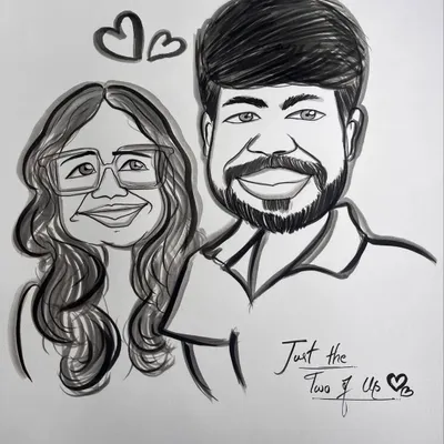 "Just the Two of Us." A simple and sweet caricature celebrating a couple's connection, perfect for a personal and heartfelt gift.