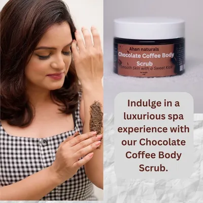 Here I am applying my Chocolate Coffee Body Scrub. It's enriched with Arabica coffee and pure dark chocolate cocoa butter to invigorate, refresh, and deeply nourish your skin, turning your shower into a spa-like experience.