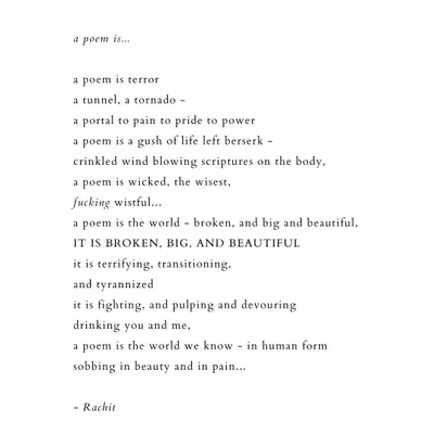 A poem is... a portal to pain, to pride, to power. A reflection on the nature of poetry itself.