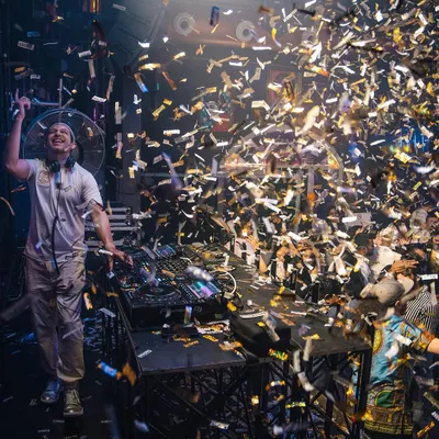 A confetti blast during my 10-year anniversary of 'Thursday Night Madness' at Happy Brew. It's been an incredible journey keeping the energy high at this residency for over a decade.