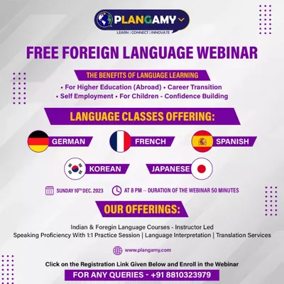 An announcement for our free foreign language webinar, covering the benefits of language learning for higher education, career transition, and confidence building.