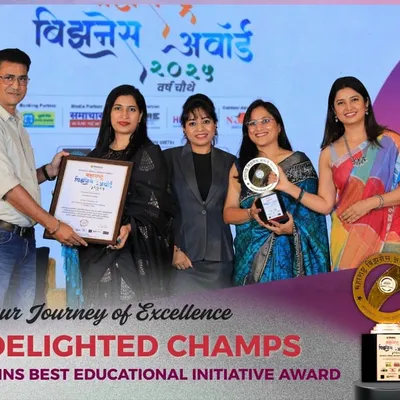 A moment of immense pride. Here I am, accepting the Maharashtra Business Award for Best Educational Initiative. This honor recognizes my journey toward making education meaningful and happy for every learner.