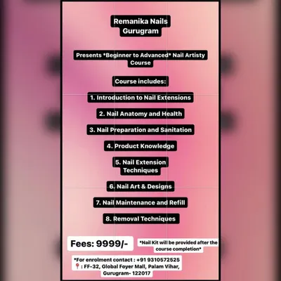 My course curriculum is built to take you from a complete beginner to a confident professional. We will cover eight core modules including nail extension techniques, maintenance, safe removal, and creative nail art design.