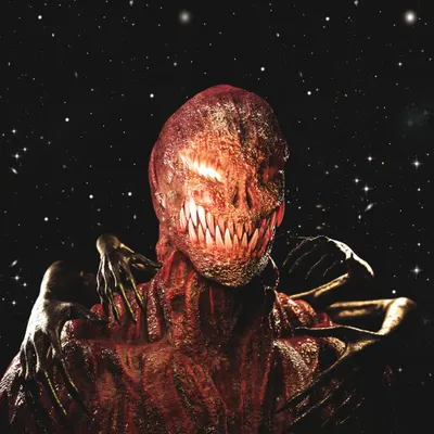 A cosmic horror creature called an 'Ancient', created in collaboration with another artist. Inspired by Venom, I designed this being with glowing teeth and a fleshy, textured body set against a star-filled void.