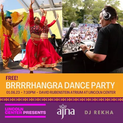 This poster for the Brrrrhangra Dance Party at Lincoln Center is a perfect example of my interactive workshops. Partnering with Ajna Dance, we created a free, welcoming space for people of all ages to learn Bhangra steps and celebrate together.