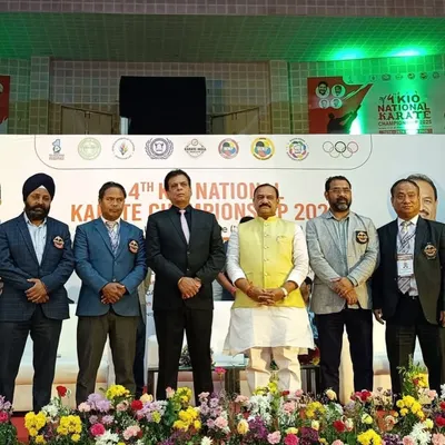 On stage with dignitaries at a KIO National Karate Championship. These events bring together the best talent from our 31 affiliated states and institutional teams.