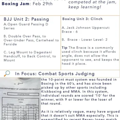 This is a snapshot of my 'Dojo Weekly' newsletter. Each week, I break down our curriculum for BJJ and Boxing, and analyze concepts like combat sports judging from recent UFC events.