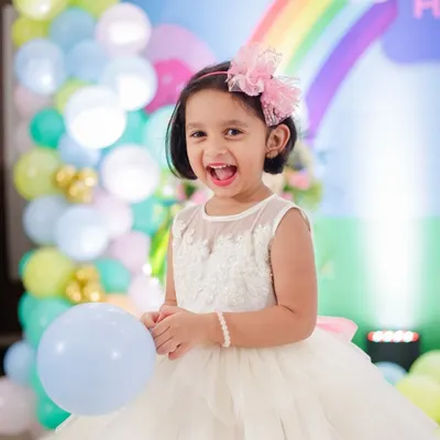 Pure joy in a dress made for a princess. This angelic white frock features a beautifully detailed lace bodice and a multi-layered tulle skirt, making it a perfect choice for birthdays, celebrations, and flower girl duties.