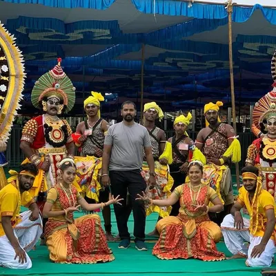 A proud moment for our entire team after performing at an event for the Prime Minister of India, Narendra Modi, in Tumkur. We provided a large-scale cultural performance featuring various folk art forms of Karnataka.