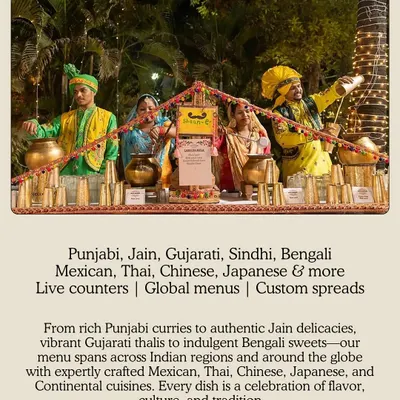This highlights the incredible diversity of our menu. From authentic Punjabi and Jain food to global cuisines like Mexican, Thai, and Japanese, we design custom spreads that cater to every palate and cultural preference.